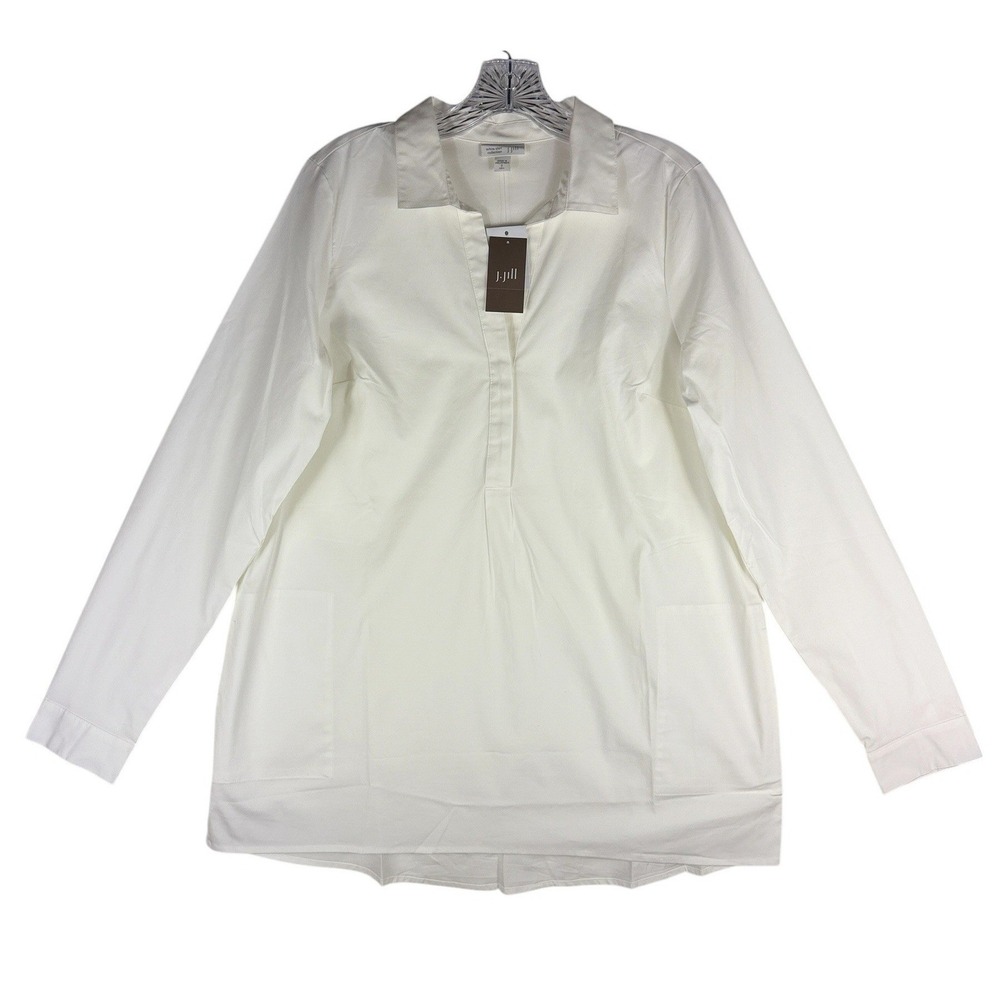 J.Jill White Shirt Collection Long Sleeve Tunic Top Tall S 720901 NWT‎